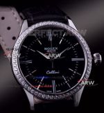 Perfect Replica Rolex Cellini Stainless Steel Diamond Bezel Black Face 39mm Men's Watch